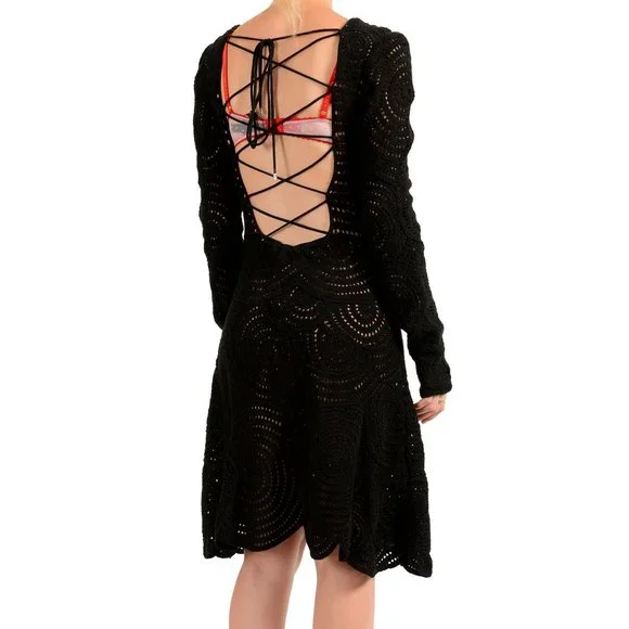Salvatore Ferragamo Women's Black Knitted Long Sleeve Sweater Dress US M IT  42